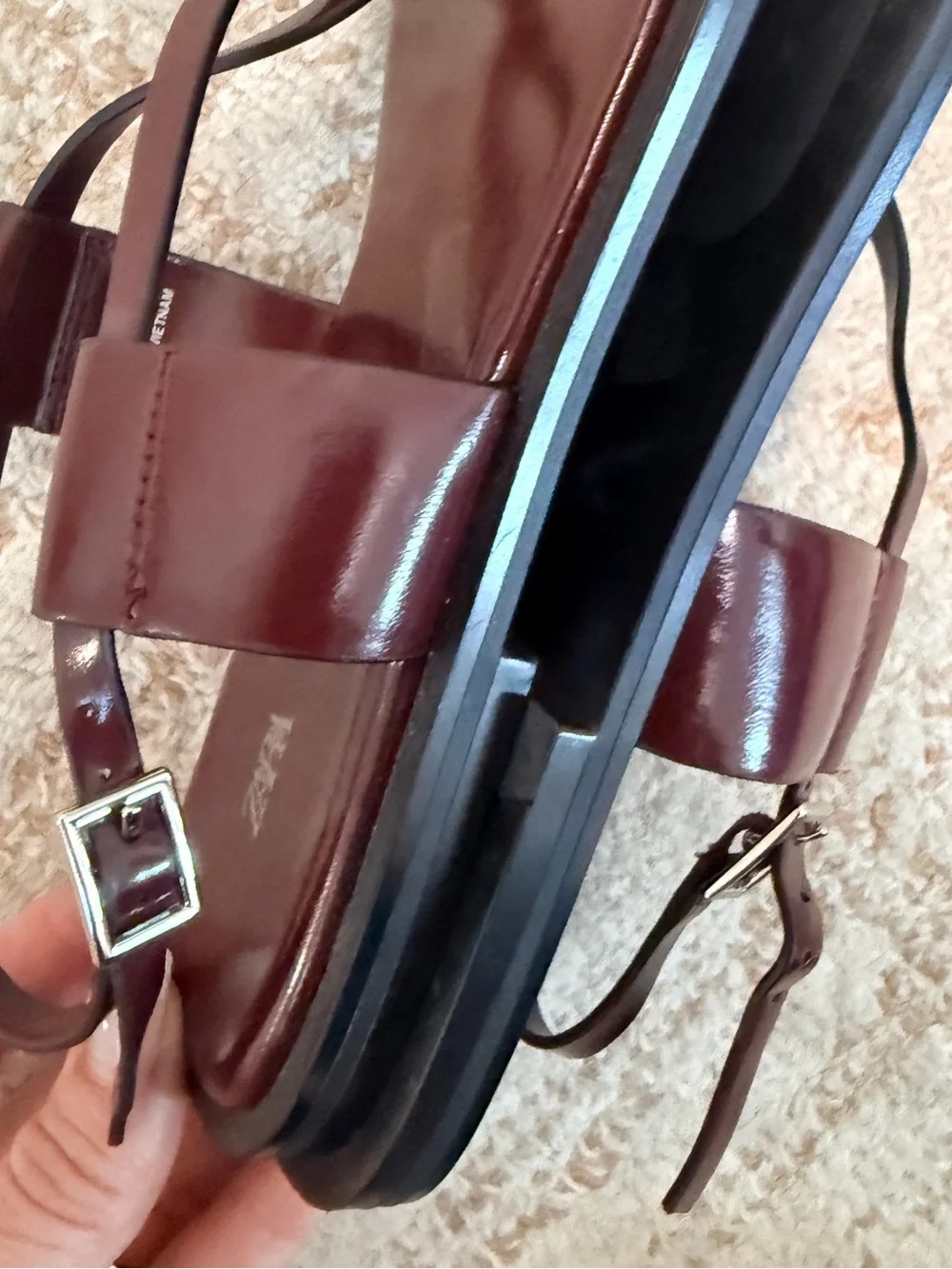 ZARA Burgundy Toe-Ring Strappy Sandals with Silver Accent - Picture 8 of 9